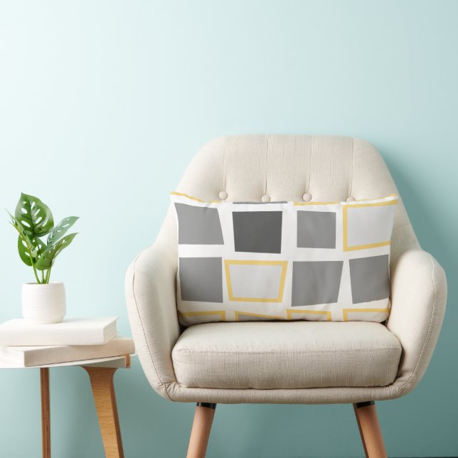 Grey and White Abstract Triangle Geometric Pattern Lumbar Pillow (Chair)