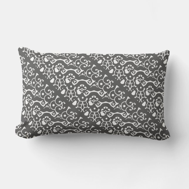 Grey and White Abstract Wild Pattern Lumbar Pillow (Front)