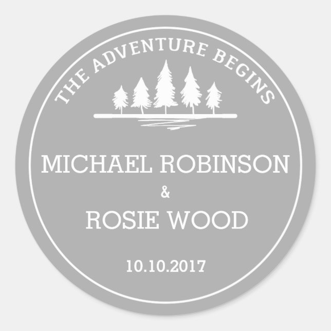 Grey and white adventure wedding sticker (Front)