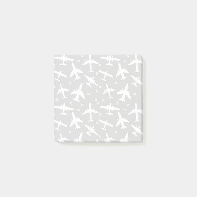 Grey and White Airplane Patterned Post-it Notes (Front)