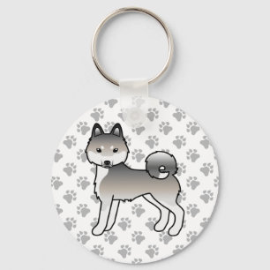 Grey And White Alaskan Klee Kai Cute Dog & Paws Keychain