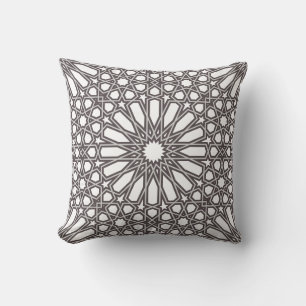 Grey and White Alhambra Geometric Pattern Throw Pillow