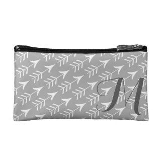 Grey and White Arrows with Monogram Makeup Bag