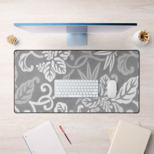 Grey and White Art Deco Floral Desk Mat Pad