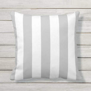 Grey and White Awning Stripes Outdoor Pillow