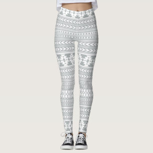 Grey And White Aztec Tribal Leggings