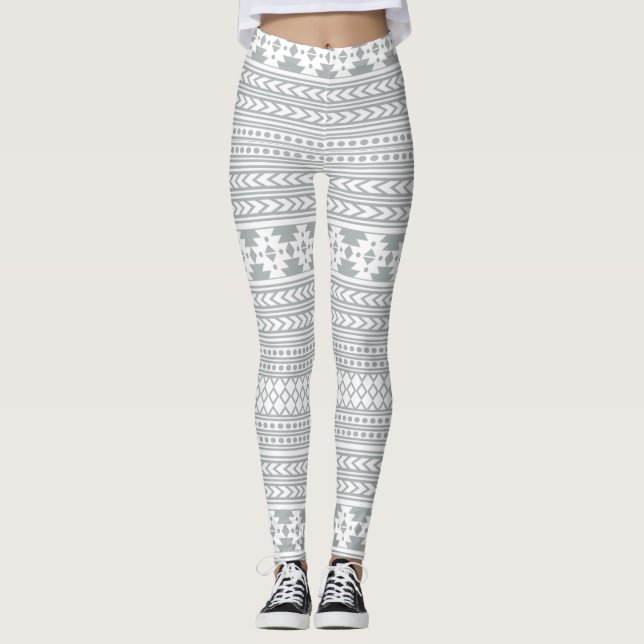 Grey And White Aztec Tribal Leggings (Front)