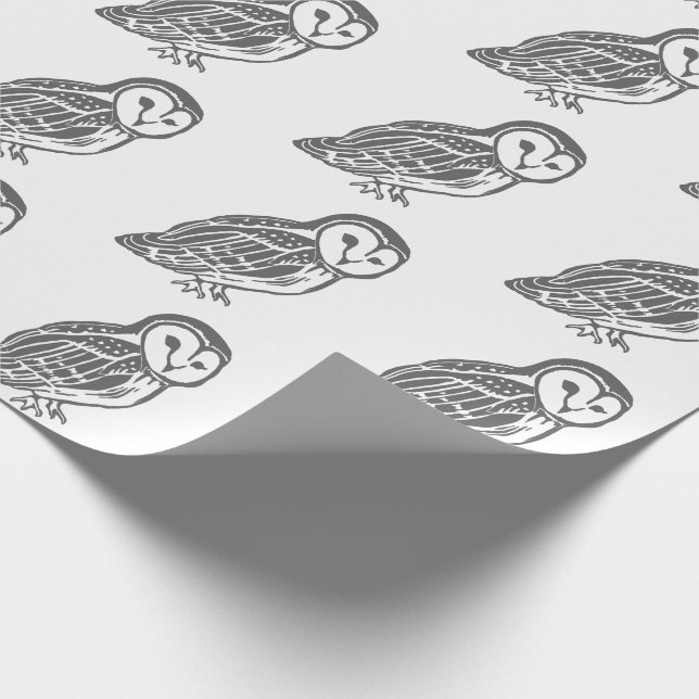 Grey and White Barn Owls Pattern Wrapping Paper (Corner)