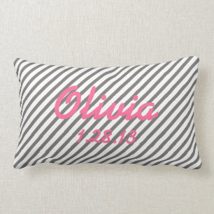 Grey and White Birth Date Nursery Pillow