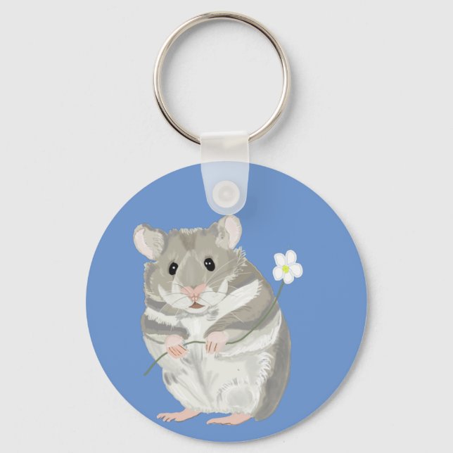 Grey and White Boy’s Hamster Keychain (Front)