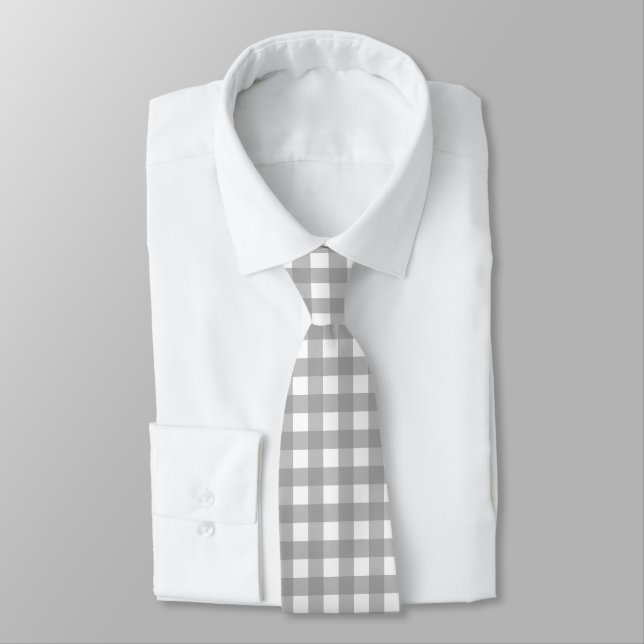 Grey and White Buffalo Check Tie (Tied)