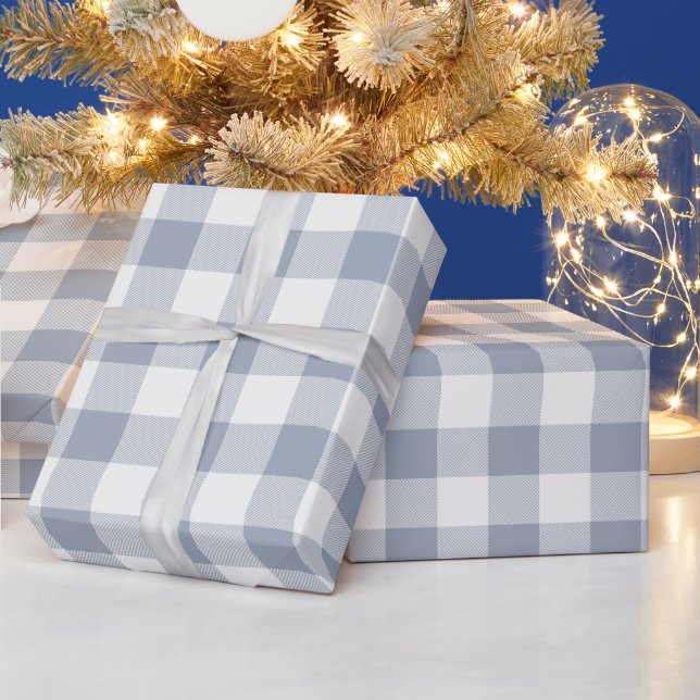 Grey and White Buffalo Plaid Wrapping Paper (Holidays)