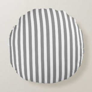 Grey and white candy stripes round pillow