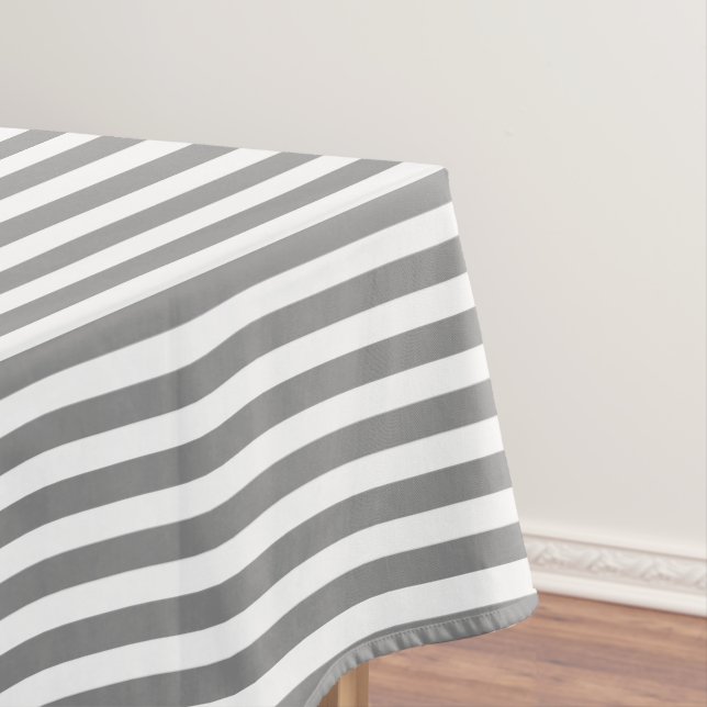 Grey and white candy stripes tablecloth (In Situ)