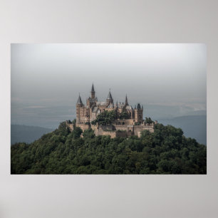 GREY AND WHITE CASTLE ON HILLS POSTER