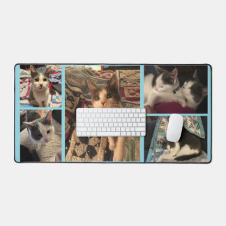 Grey and white cat desk mat