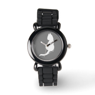 Grey and White Cat Silhouette Wristwatch