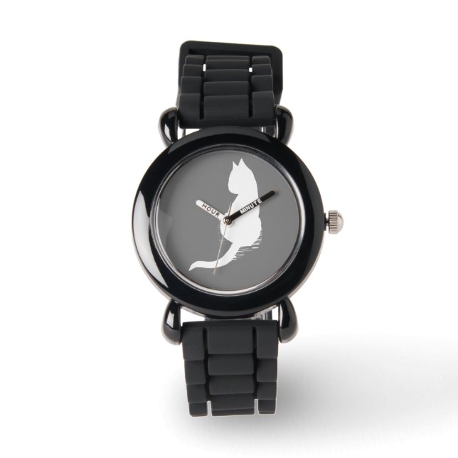 Grey and White Cat Silhouette Wristwatch (Front)