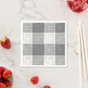 Grey and White Checkered Crosshatch Plaid Napkin