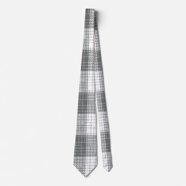 Grey and White Checkered Crosshatch Plaid  Tie (Front)