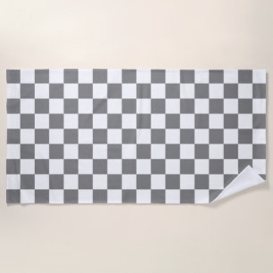 grey and white Chequerboard Pattern  Beach Towel