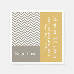 Grey and White Chevron Chic Commemorative Wedding Napkin