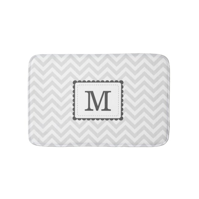 Grey And White Chevron Custom Monogram Bath Mat (Front)