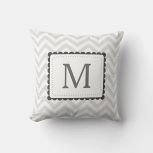 Grey And White Chevron Custom Monogram Throw Pillow