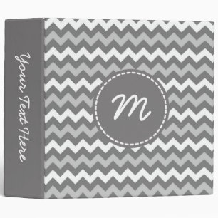 Grey and White Chevron Pattern Custom Monogram 2 Binder