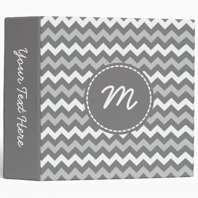 Grey and White Chevron Pattern Custom Monogram 2 Binder (Front/Spine)