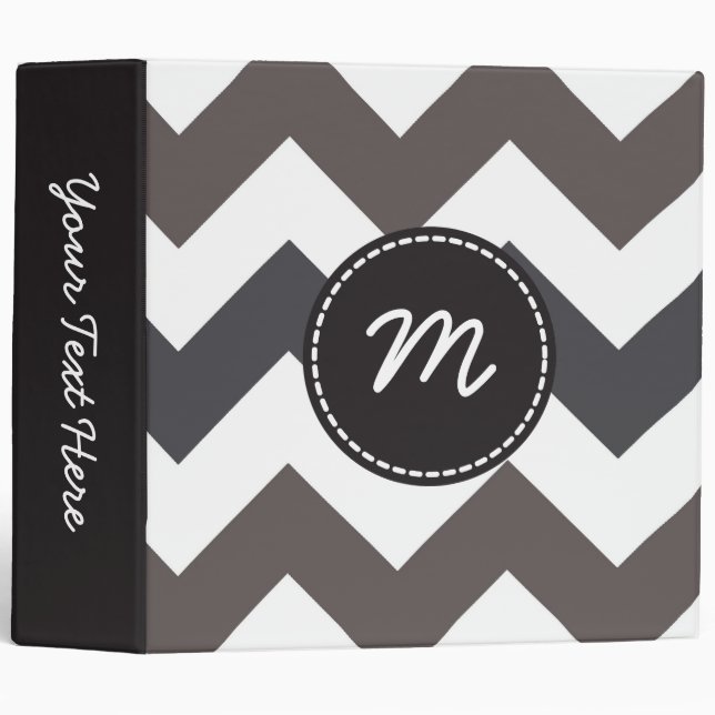 Grey and White Chevron Pattern Custom Monogram 3 Binder (Front/Spine)