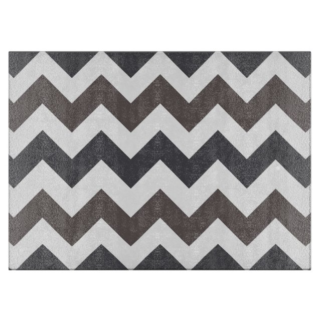 Grey and White Chevron Pattern Cutting Board (Front)