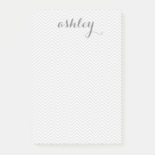 Grey and White Chevron Pattern Personalized Name Post-it Notes