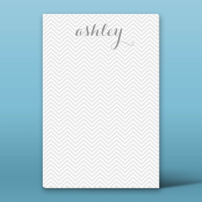 Grey and White Chevron Pattern Personalized Name Post-it Notes (Custom Post-it Notepad)