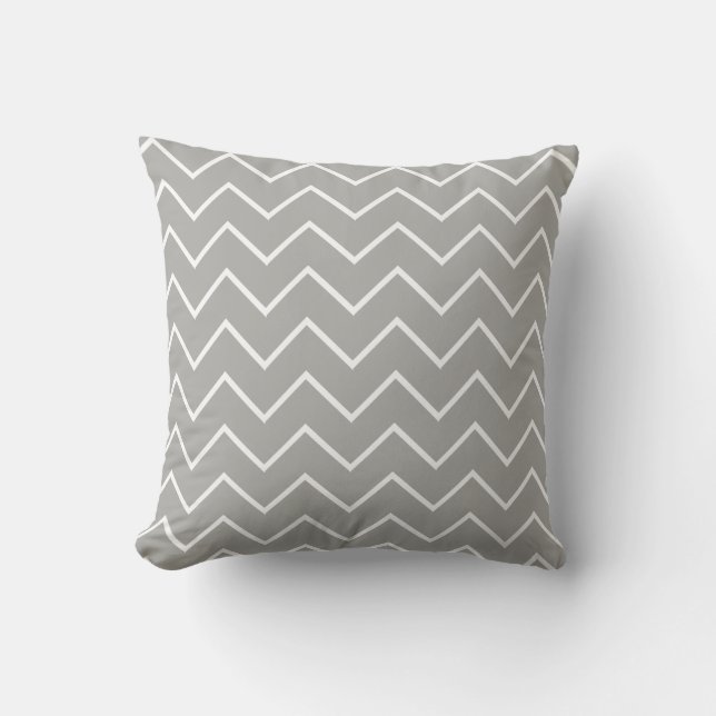 Grey and White Chevron Pattern Throw Pillow (Front)