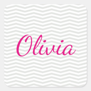 Grey and White Chevron Pattern with Bold Name Square Sticker