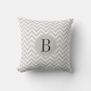 Grey and White Chevron Pattern with Monogram Outdoor Pillow