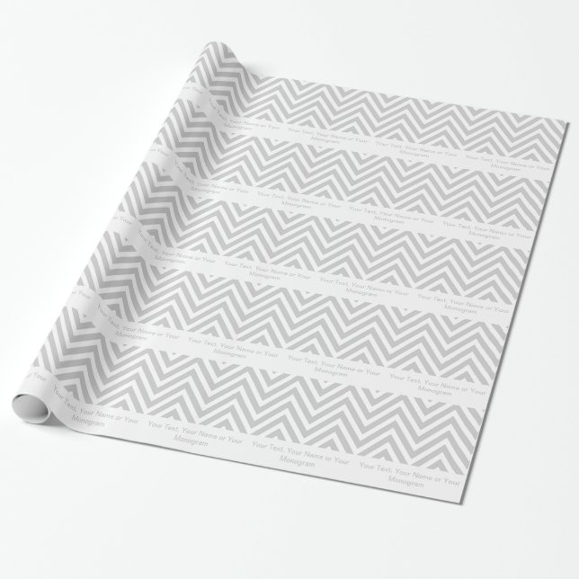 Grey and White Chevron | Personalized Wrapping Paper (Unrolled)