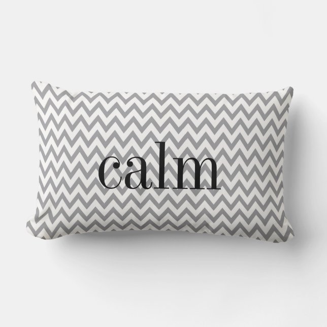 Grey and White Chevron Reversible Emotion Pillow (Front)
