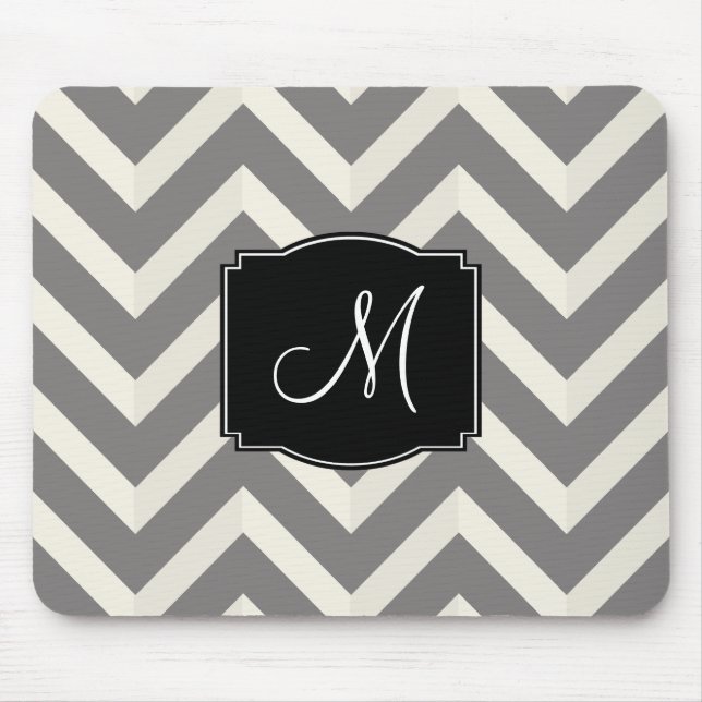 Grey and White Chevron Stripes with Monogram Mouse Pad (Front)