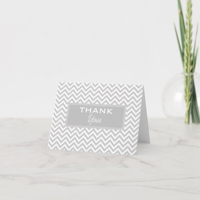 Grey and White Chevron Thank You Card (Front)