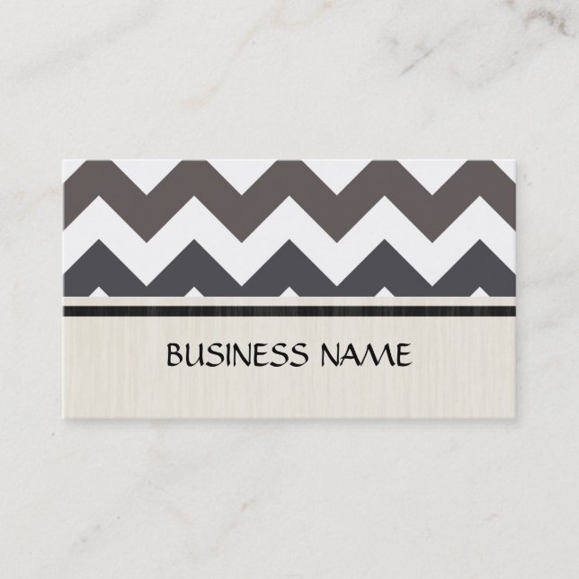 Grey and White Chevron Zigzag Pattern Business Card (Front)
