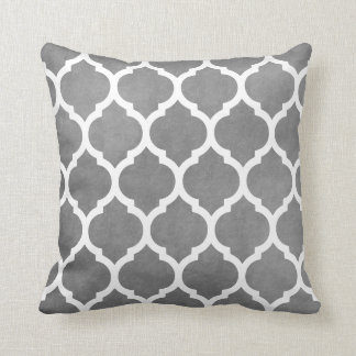 Grey and White Classic Trellis Quatrefoil Throw Pillow