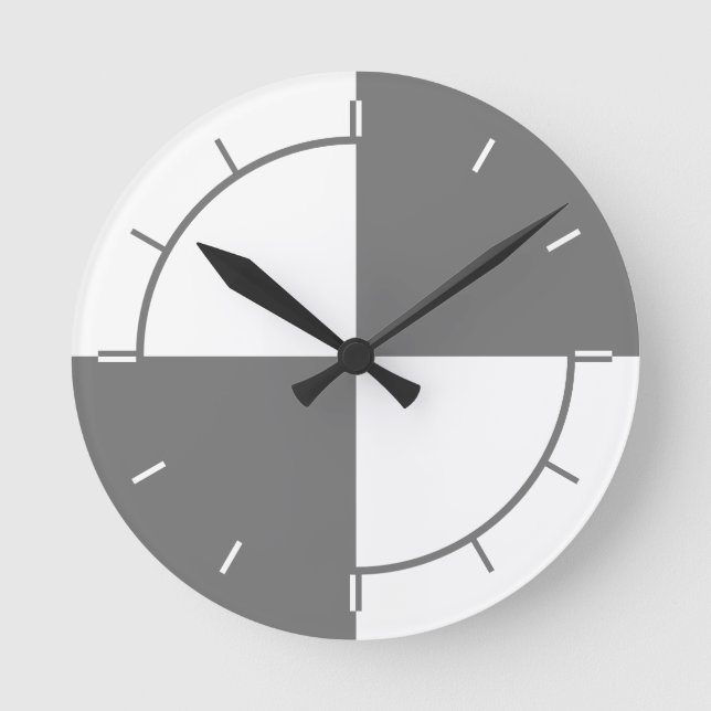 Grey and white colour blocks circle no numbers round clock (Front)