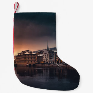 GREY AND WHITE CONCRETE BUILDING NEAR BODY OF WATE SMALL CHRISTMAS STOCKING