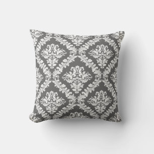 Grey and white damask pattern throw throw pillow