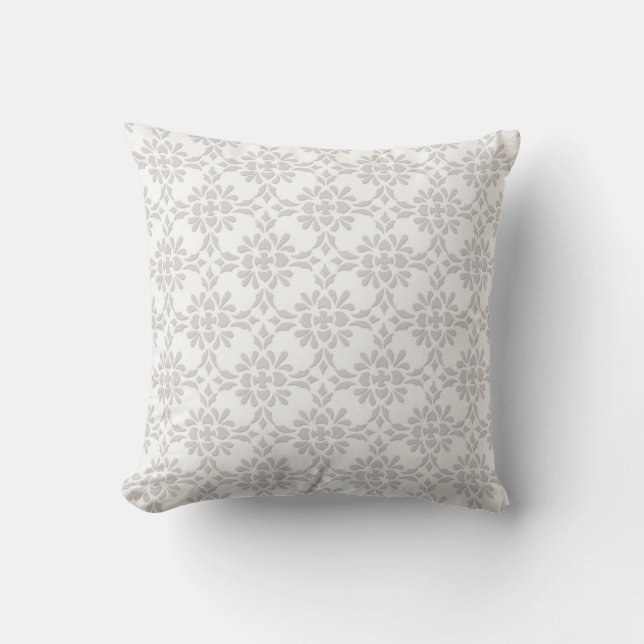 Grey and White Damask Style Pattern Throw Pillow (Front)