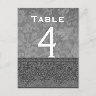 Grey and White Damask Wedding Table Number Card