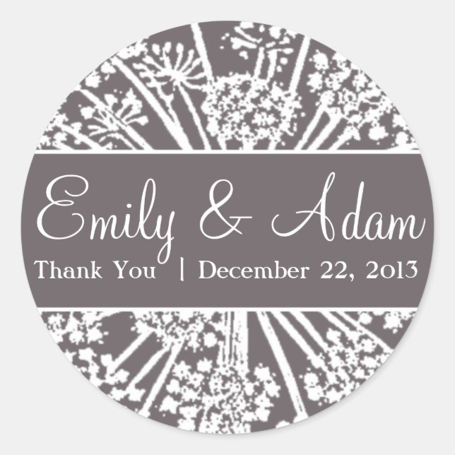 Grey and White Dandelion Wedding Sticker (Front)