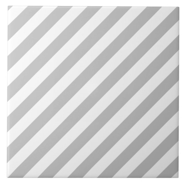 Grey and White Diagonal Stripes Pattern Tile (Front)